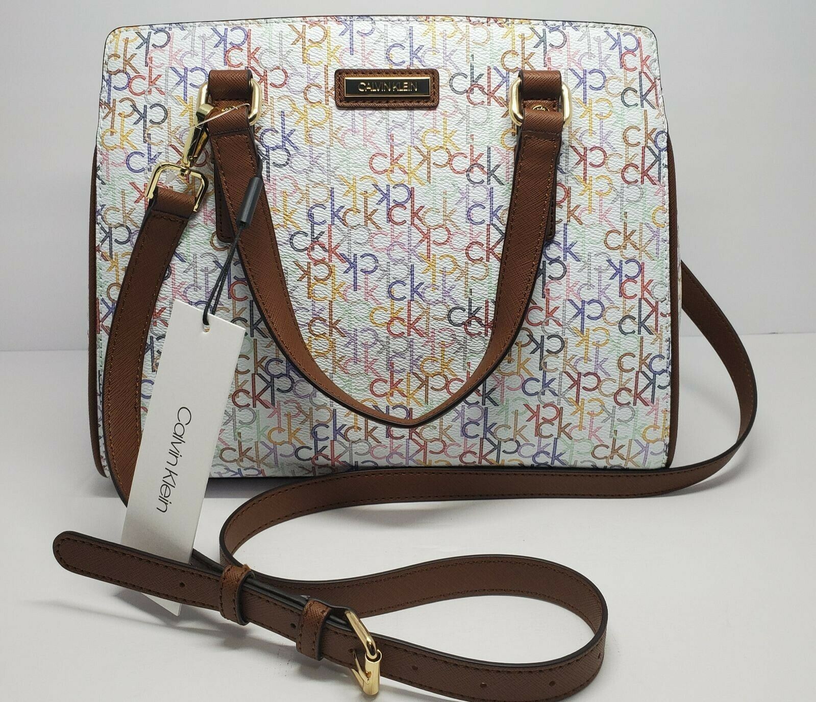Calvin Klein Monogram Signature Handbag White Multi New With Tag
