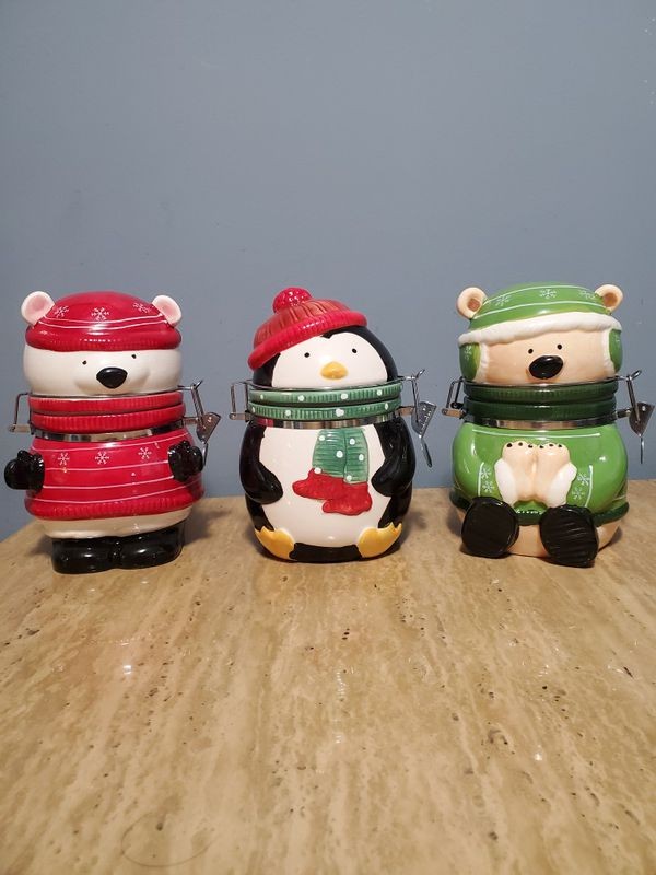 Hinged Cookie Jar Winter Bear Set of Three